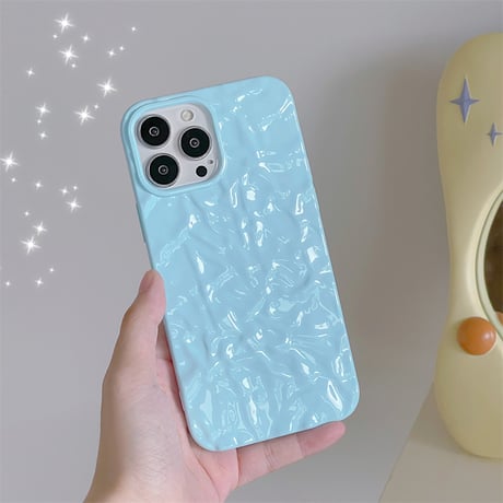 【N228】ベージュ ブルー iPhone16/15/14ケース しわ加工 持ちやすい