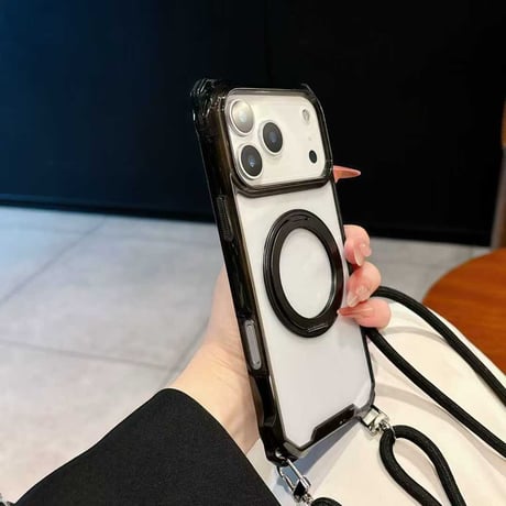 【N714】iphone17/16pro ケース ショルダー クリア magsafe ケース スタンド 付き