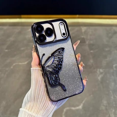 【N532】蝶々 iphone17/17proケース グリッター iphone16/16pro ケース キラキラ 透明「グラデーションのシール付き」