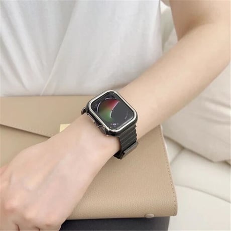 【N341】「apple watchケース付き」apple watch バンド マグネット アップル ウォッチ バンド ベージュ/グレー/白 2点set