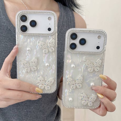 【N778】iPhone ケース キラキラ スマホケース デコ バタフライ カメラ保護フィルム 付き