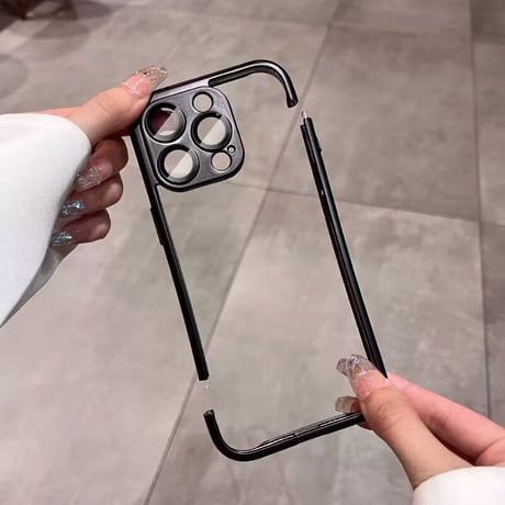 【N524】iphone16/16proケース シンプル メタリック バンパー iphoneケース 枠 ふちだけ カメラまで保護