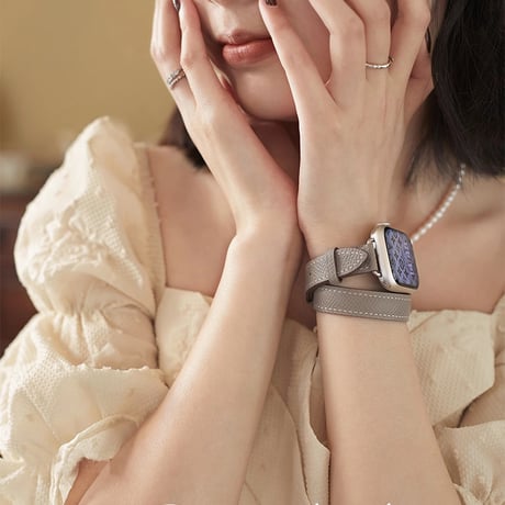 【N332】希少品 アップル ウォッチ シリーズ 10 バンド 二 重 本革 apple watch バンド レザー 高級 オレンジ グレージュ