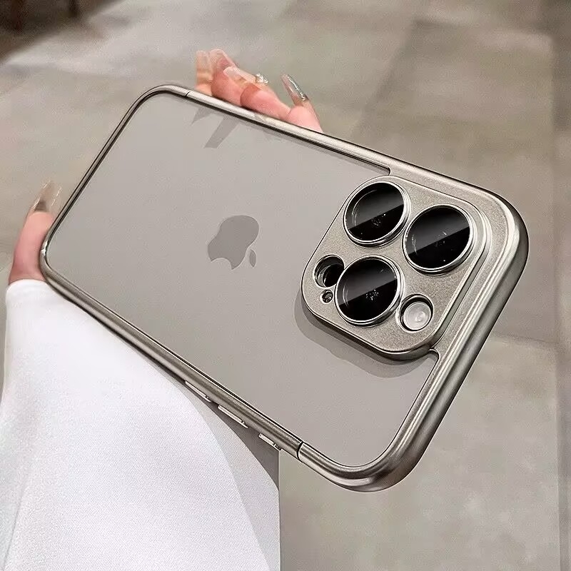 N524】iphone16/16proケース シンプル メタリック バンパー
