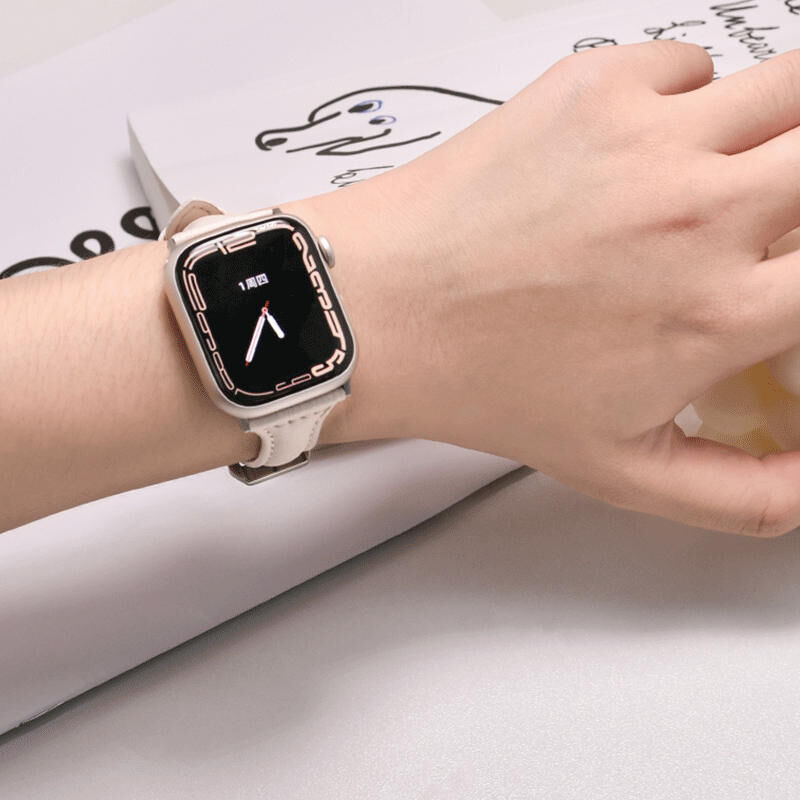N354】くすみカラー アップル ウォッチ レザー バンド 白 N354】くすみカラー アップル ウォッチ レザー バンド 白