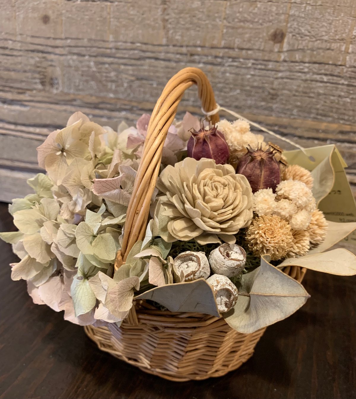 ＊*..紫陽花色のお花を盛り込んだナチュラルバスケット..＊°..お花の贈り物 紫陽花バスケット | フラワー月樹