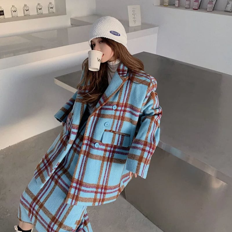 大きいサイズ 5 ブルーチェック柄刺繍シャツとスカートのセットアップ 大きいサイズ 5 ブルーチェック柄刺繍シャツとスカートのセットアップ