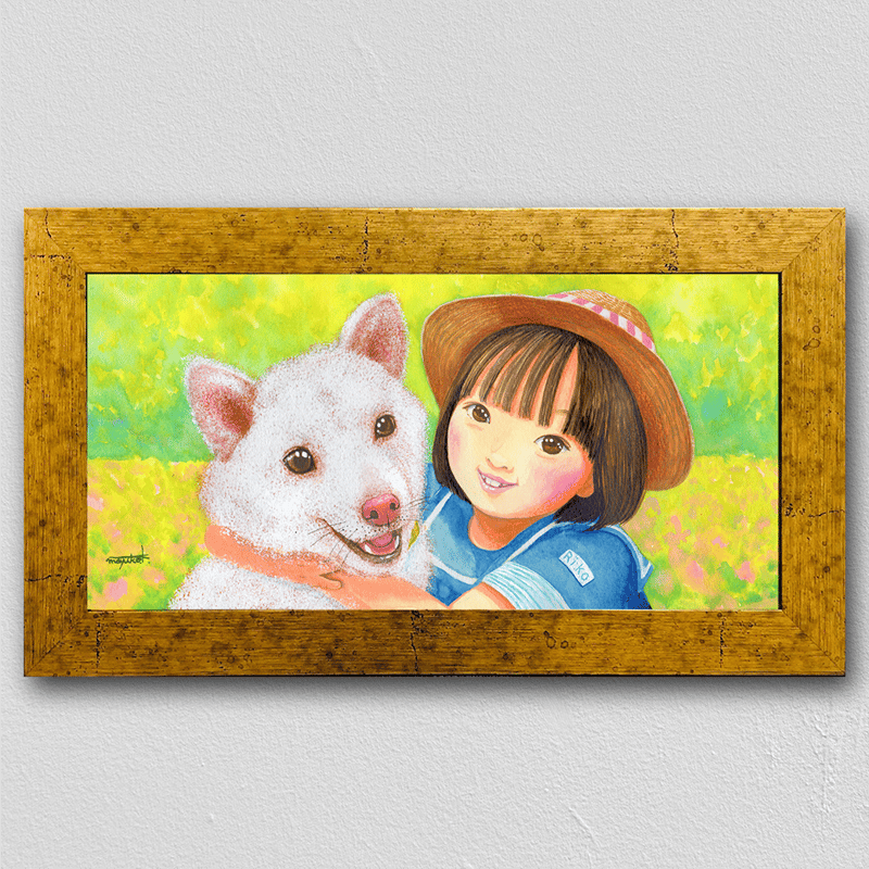 オーダーメイド絵画／子ども似顔絵・ペット肖像画】額縁入り・送料無料