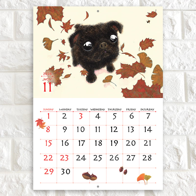 パグのカレンダー2026 壁掛け『ぱぐ』 | ぼくぱぐ工房 BOKUPUG'S GALLERY