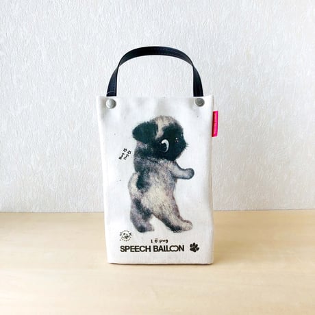 フォーンパグ「I ♡ PET」ペットボトルホルダー（ペットボトルバック）品番：KMパグ「HUG」絵本『ぼくぱぐ』コラボ【保冷・保温エコバッグ】