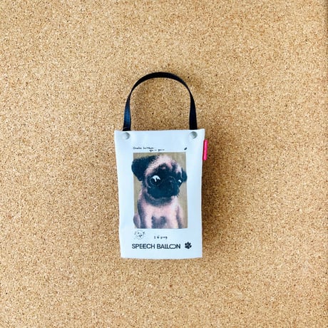 フォーンパグ「I ♡ PET」ペットボトルホルダー（ペットボトルバック）品番：KMパグ「おなかすいた」絵本『ぼくぱぐ』コラボ【保冷・保温エコバッグ】