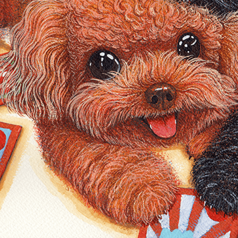 トイプードル】うちの子絵画『初遊び／かるた』イラスト（額・マット