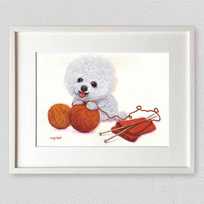 ビションフリーゼ】うちの子絵画『ココロ コロコロ』イラスト（額