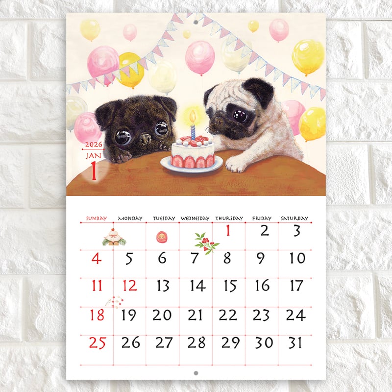 パグのカレンダー2026 壁掛け『ぱぐ』 | ぼくぱぐ工房 BOKUPUG'S GALLERY