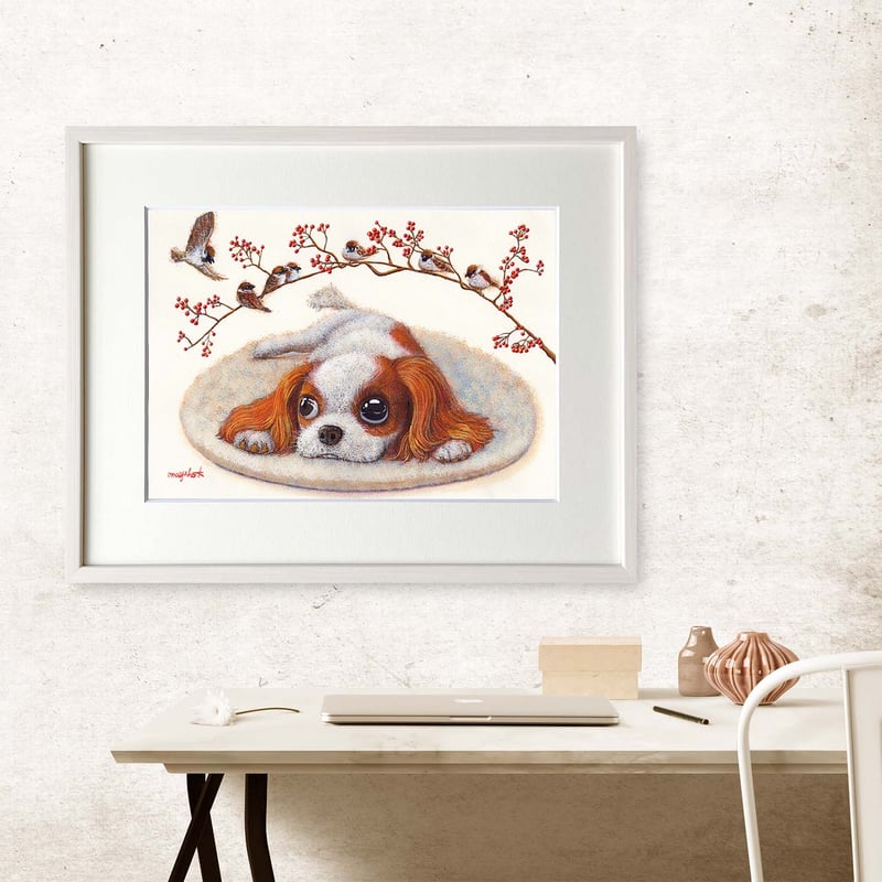 キャバリア】うちの子絵画『ここ あたしんちよ』イラスト（額