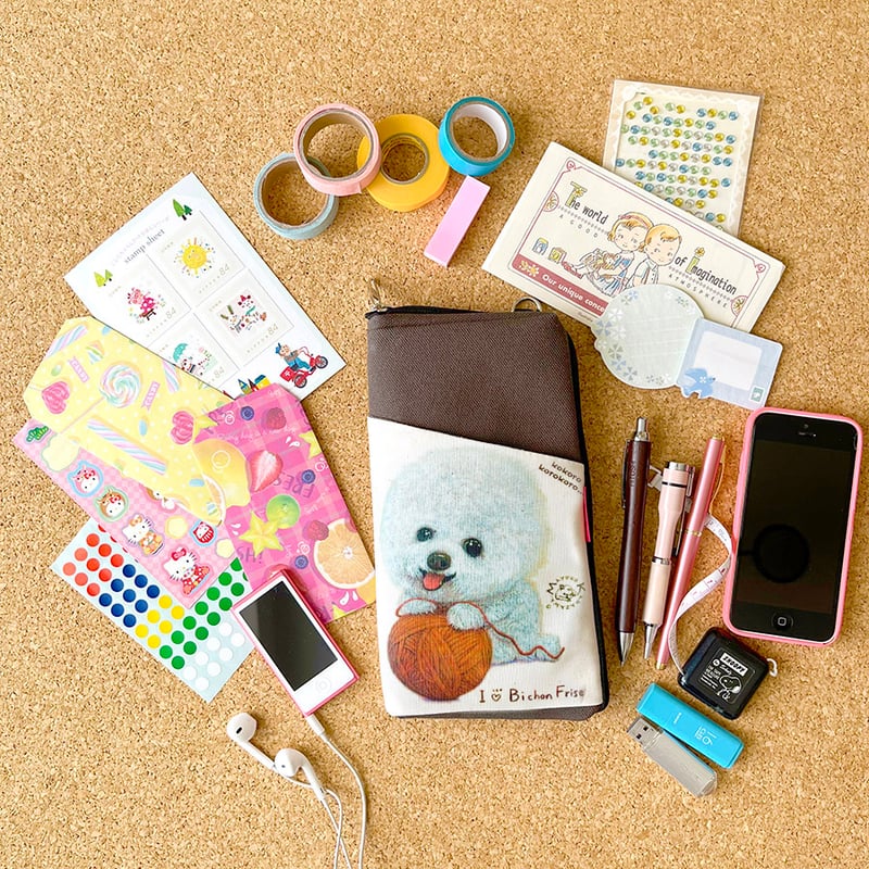 ビションフリーゼ】ペンケース・ポーチ 仕切りポケット付き