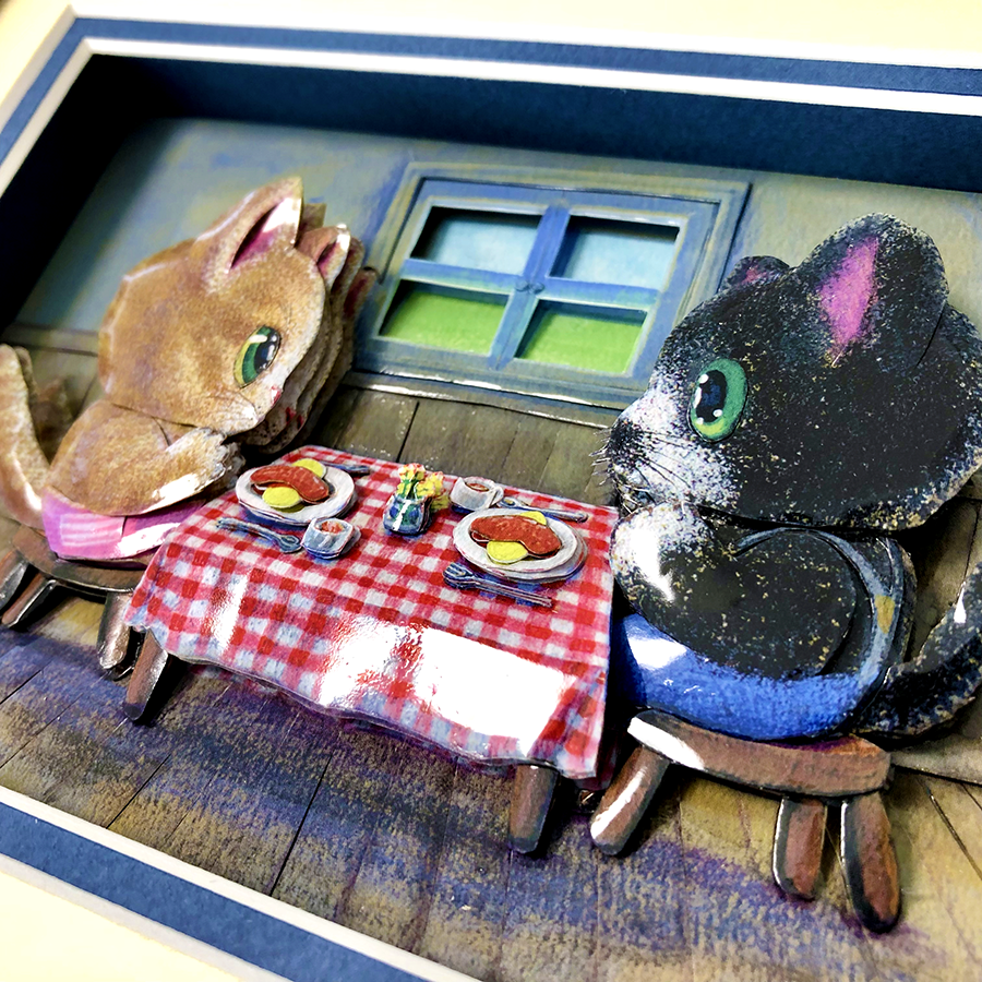 猫／ねこ】シャドウボックス（額・マット付き・送料無料）工芸／絵画