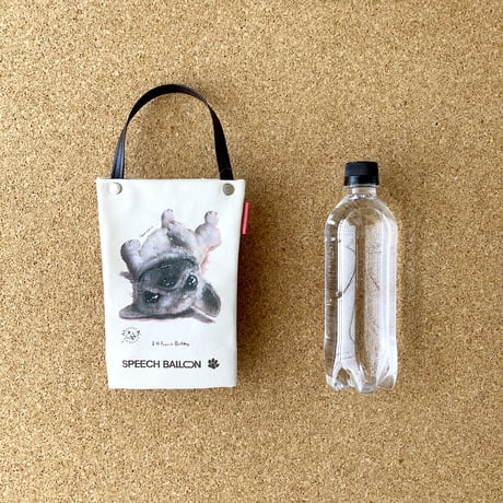 フレンチブルドッグ／クリーム（白）「I ♡ PET」ペットボトルホルダー（ペットボトルバック）品番：KMフレブル「ごろりん」お散歩バッグ【保冷・保温エコバッグ】