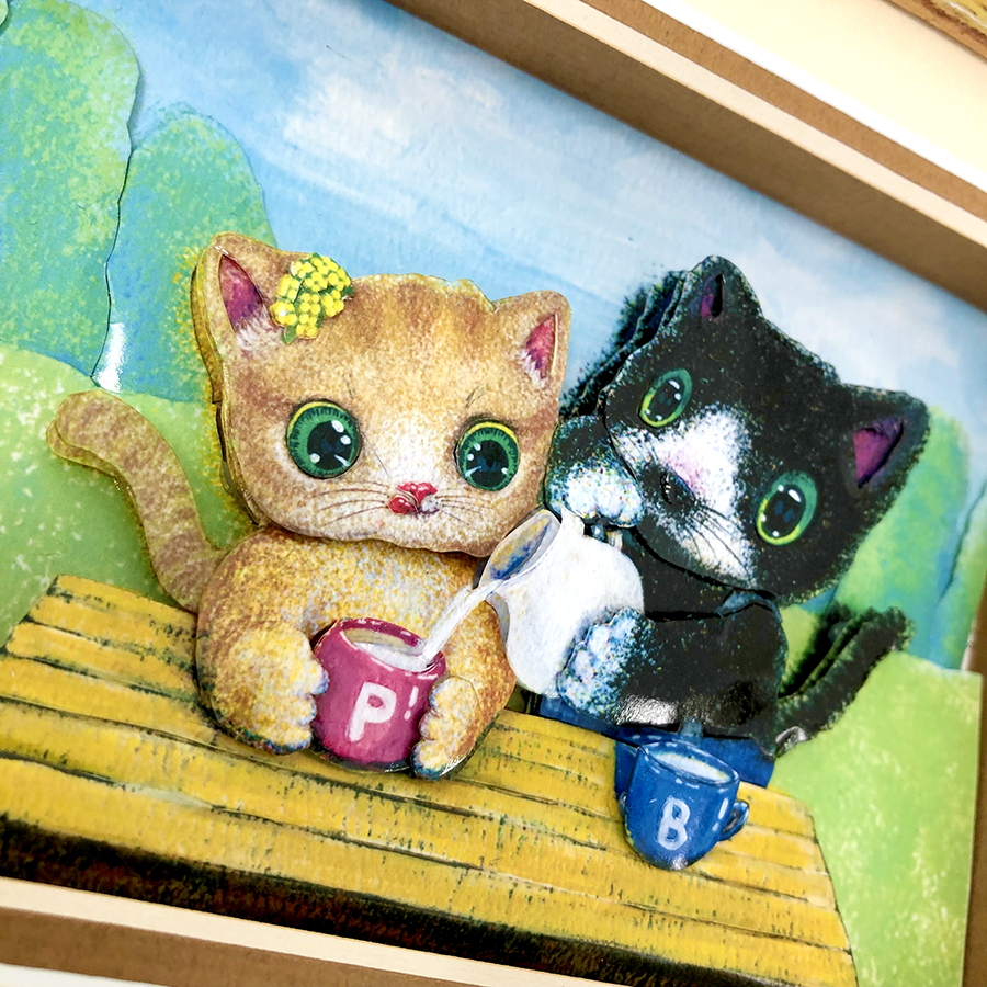 猫／ねこ】シャドウボックス（額・マット付き・送料無料）工芸／絵画