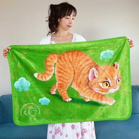 【ねこ】お名前入りブランケット（ひざ掛け）🌟ラッピング対応🌟プレゼントにも♪絵本『どうぶつポーズで あそボウサイ』のオリジナルグッズ