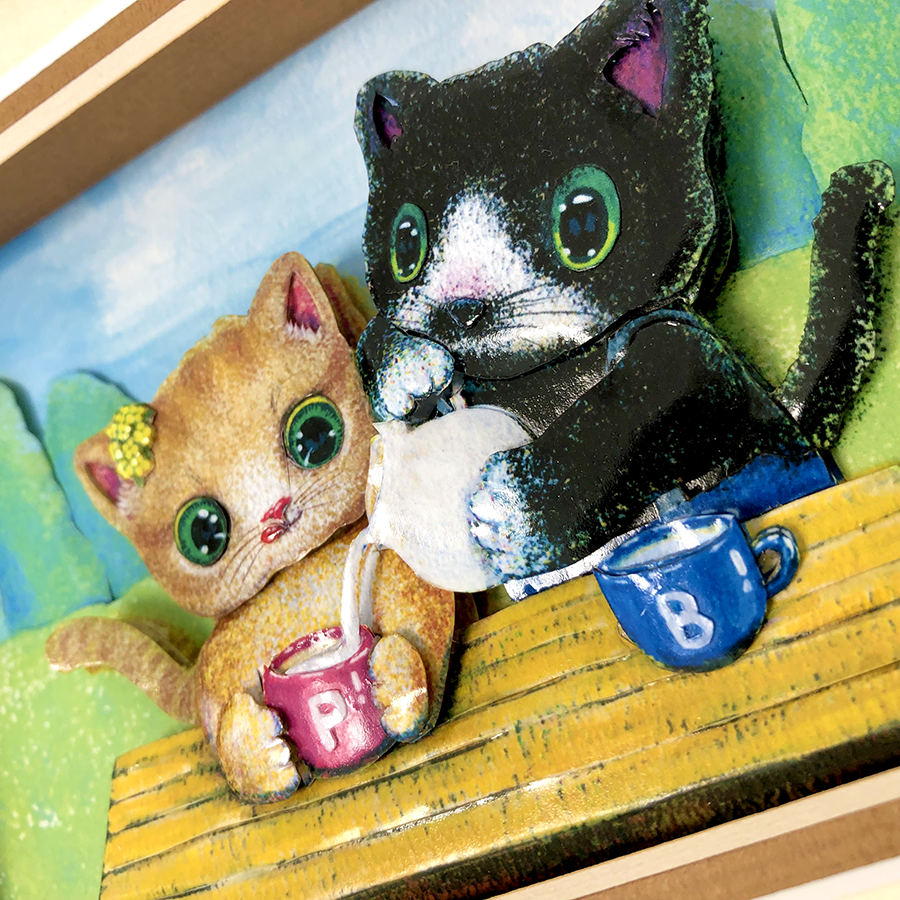 猫／ねこ】シャドウボックス（額・マット付き・送料無料）工芸／絵画