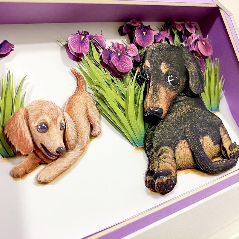 ダックスフンド】シャドウボックス（額・マット付き・送料無料）工芸