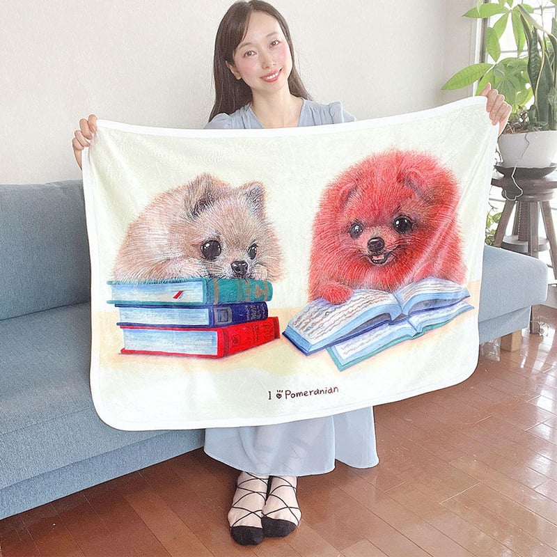 ぶーにゃん　Poppins 保冷ポーチ、膝掛け ポメラニアン】ふわふわブランケット（ひざ掛け）🌟ラッピング対応