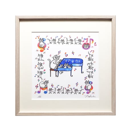 おかべてつろう 額装ジークレープリント【今日が、明日が、これからが、心輝く音楽のような日で】※納期約2〜4週間