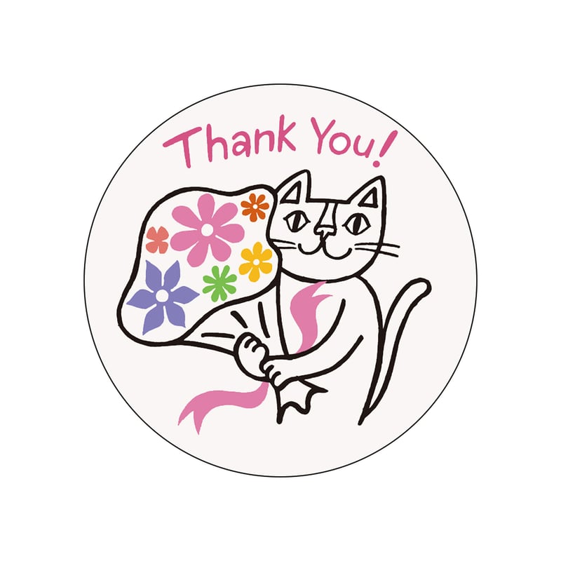 おかべてつろう ねこミニシール（丸/45個）【感謝の花束をあなたへ