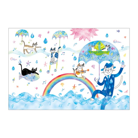 おかべてつろう 2026年新作 ねこ夏ポストカード【雨に唄えば、晴れにも唄う】