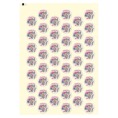 おかべてつろう ねこミニシール（丸/45個）【感謝の花束をあなたへ】