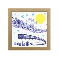 《期間限定SALE》おかべてつろう 額装ジークレープリント【星の列車】