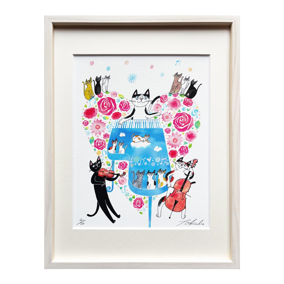 おかべてつろう 額装ジークレープリント【ありがとうの花いっぱい