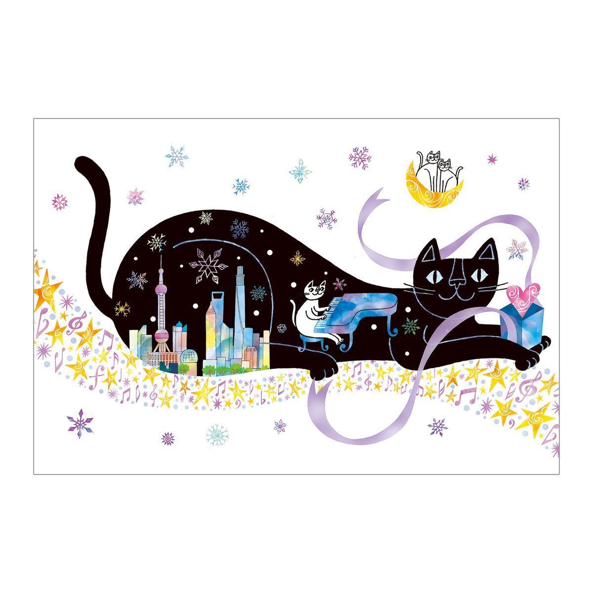 おかべてつろう 2026年新作 ねこポストカード【心輝く夜】 | おかべて