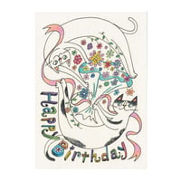 おかべてつろう 原画ポストカード【Happy Birthday きみに花束を】