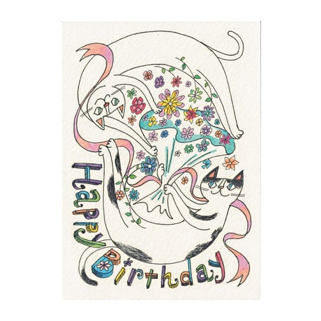 おかべてつろう 原画ポストカード【Happy Birthday きみに花束を】