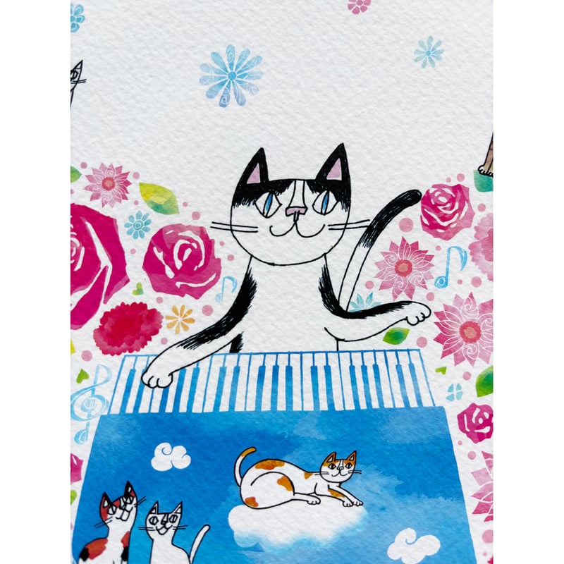 おかべてつろう 額装ジークレープリント【ありがとうの花いっぱい