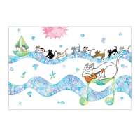 おかべてつろう ねこ夏ポストカード【夏のお散歩】※在庫限り