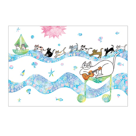 おかべてつろう ねこ夏ポストカード【夏のお散歩】※在庫限り
