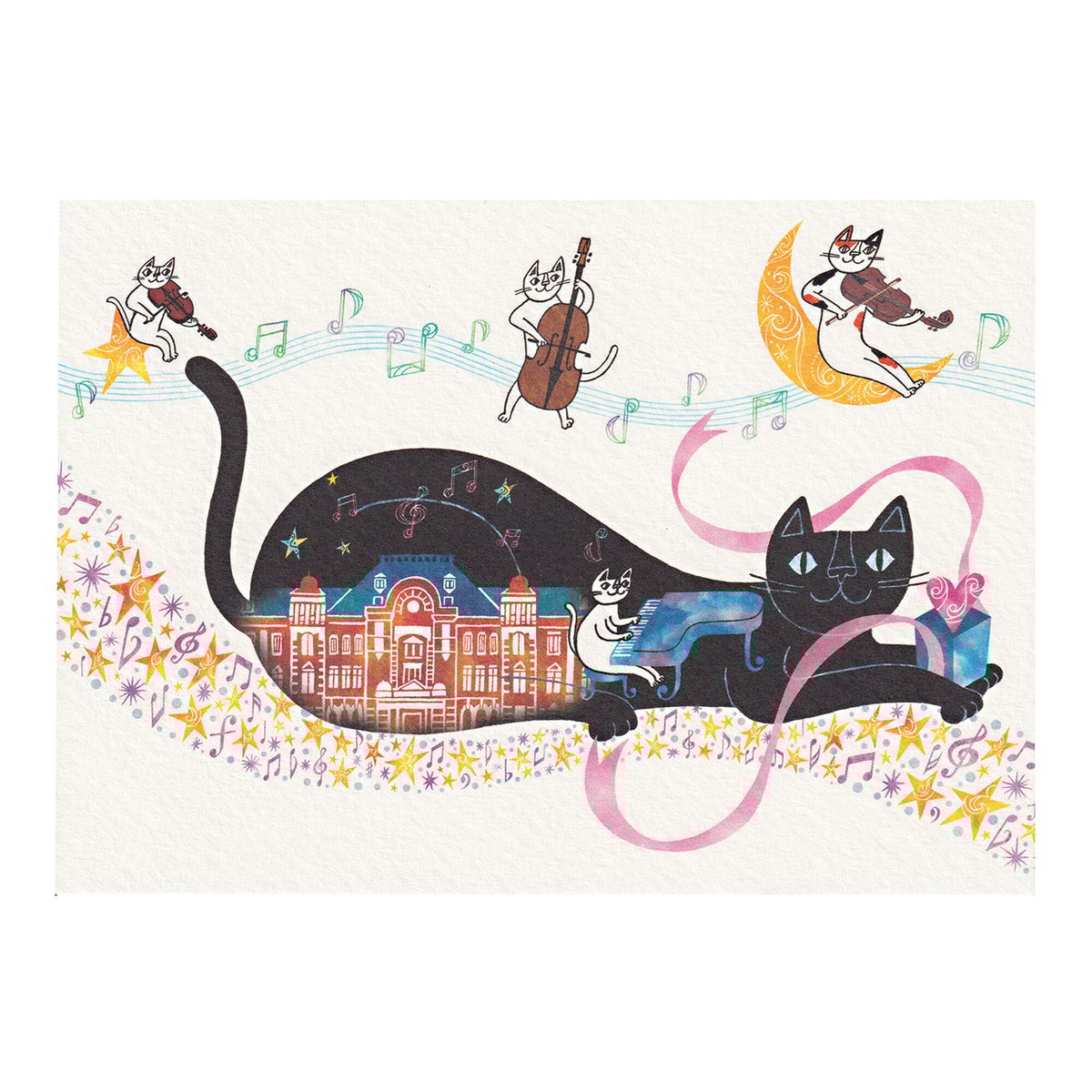 ꫛꫀꪝ✧‧˚オーロラガラスのお星様☆お月様に乗っかった猫ちゃんのボールペン♥️ N1292 / カスタムボールペン(オーロラ) 猫ちゃんビーズ 薔薇 お花