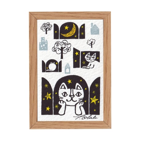 おまけ付き　希少　おかべてつろう　サイン入り　黒猫　アート　ジークレープリント おまけ付き 希少 おかべてつろう サイン入り 黒猫 アート