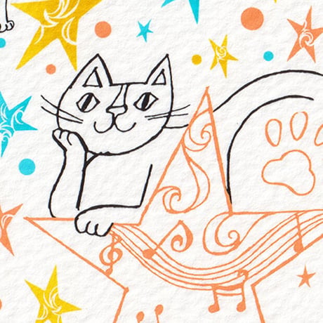 おかべてつろう 額装ジークレープリント【ねこ12星座 みんなキラリと輝いている】