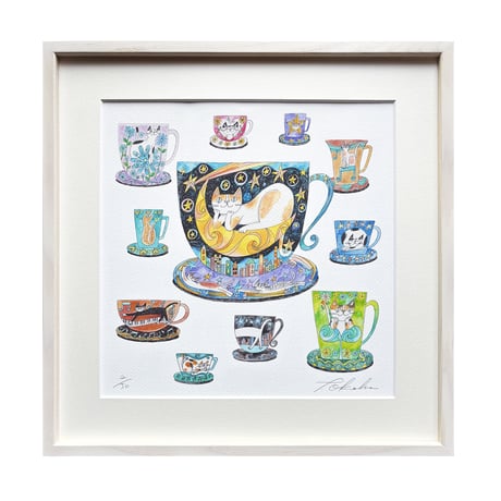 おまけ付き 希少 おかべてつろう サイン入り 黒猫 アート ジークレー