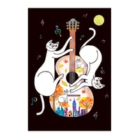 おかべてつろう ねこ秋ポストカード【月夜の演奏会】
