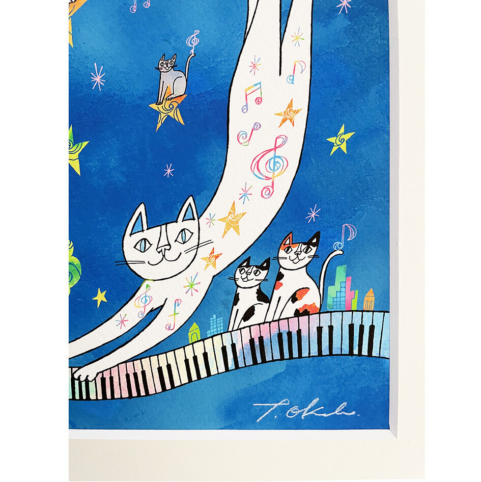 おまけ付き　希少　おかべてつろう　サイン入り　黒猫　アート　ジークレープリント fit=scale-down,w=1200