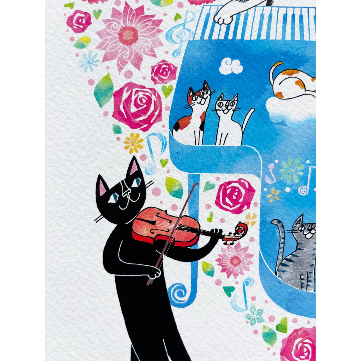 おかべてつろう 額装ジークレープリント【ありがとうの花いっぱい