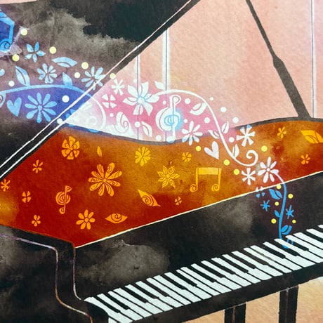 おかべてつろう 額装ジークレープリント【音の光】※納期約2〜4週間