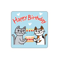 おかべてつろう ねこミニシール（四角/77個）【Happy Birthday】