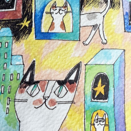 おかべてつろう ねこタペストリー（大）【わたしの好きな街】※納期約2〜3週間