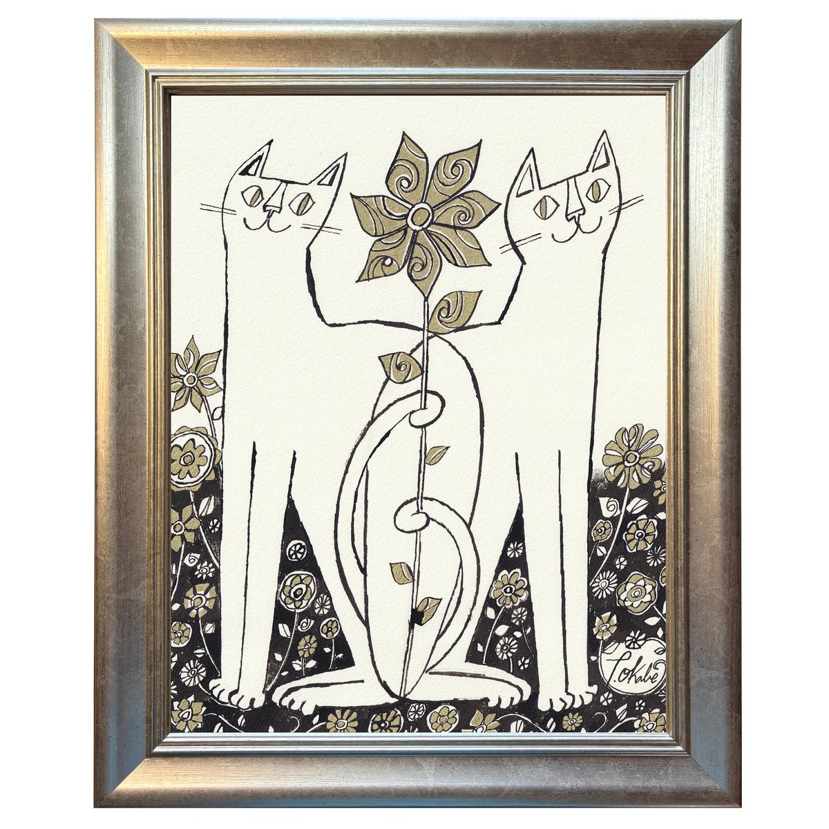 5日間限定販売 おかべてつろう 額装原画【きみと逢えた日に咲く花